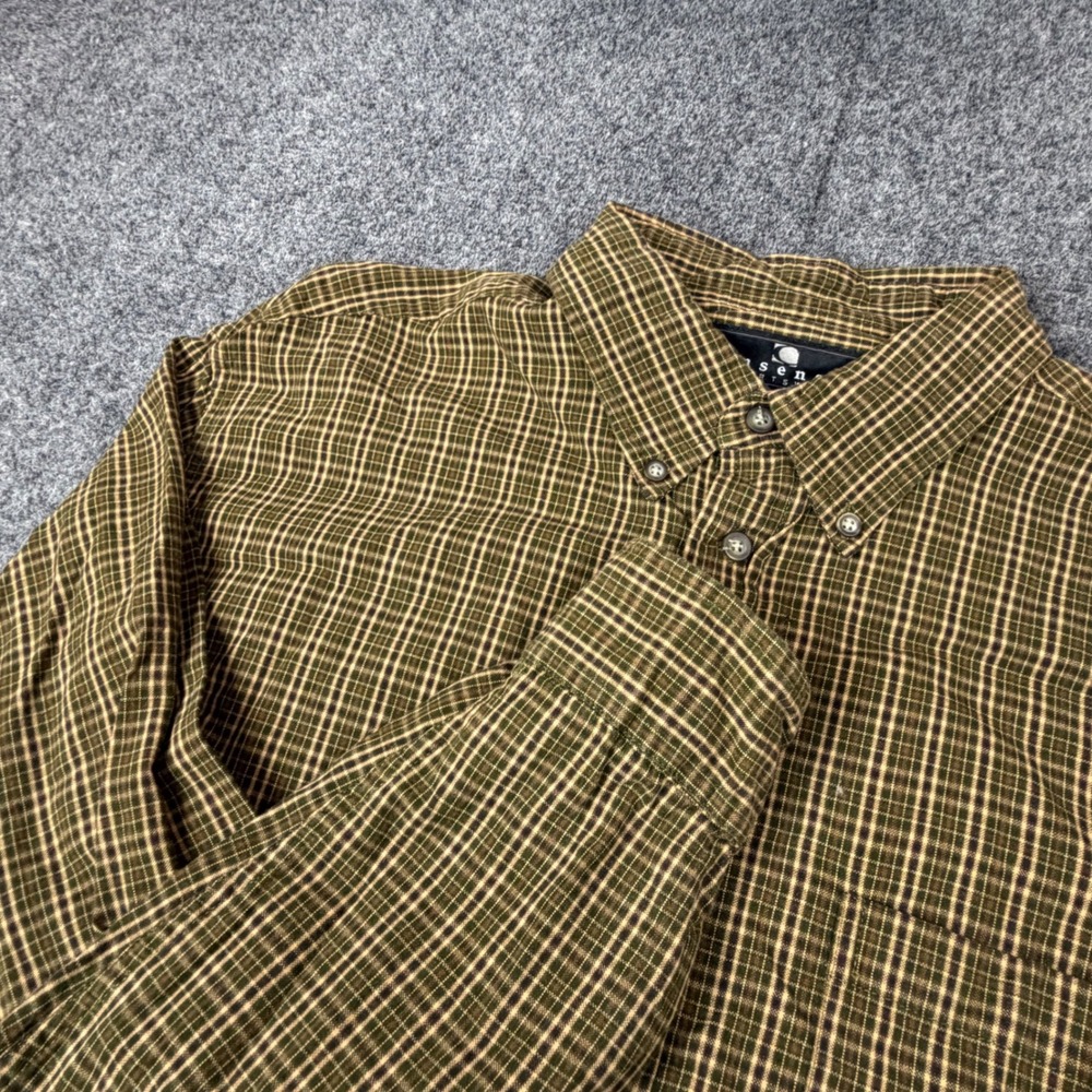Vintage Consensus Sportswear Mens Medium Plaid Button Down Shirt Green Cotton